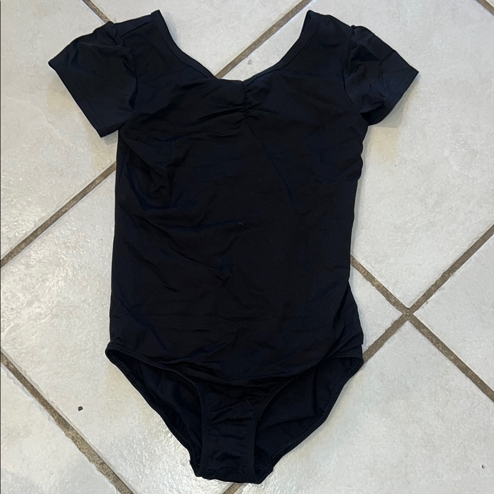 Danskin Black Leotard with Scoop Neckline and Short Sleeves